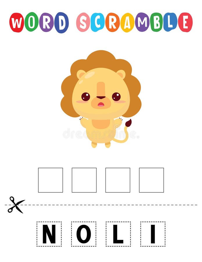 Lion, Word Puzzle Game, Educational Game for Preschool Kids, Place