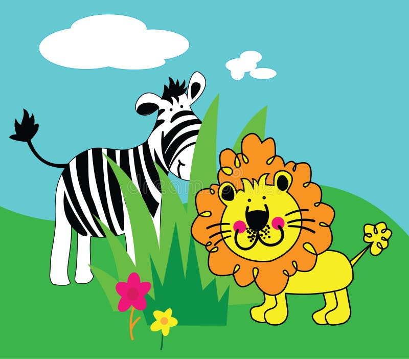 Lion and Zebra s stock illustration. Illustration of cartoon - 86570914