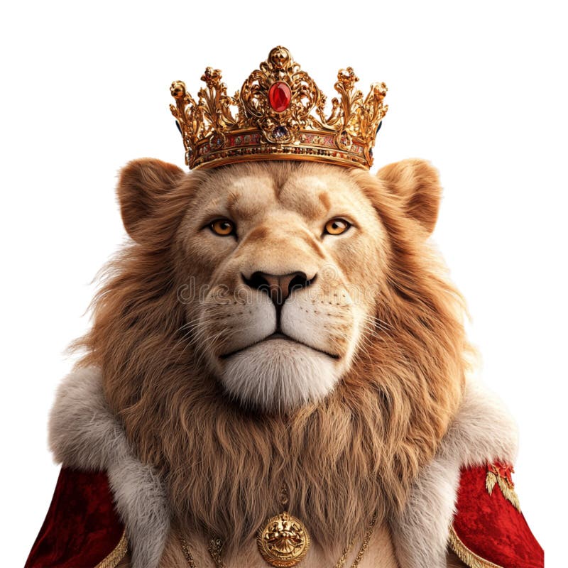 Lione che indossa la corona come re sulla base trasparente generata royalty illustrazione gratis