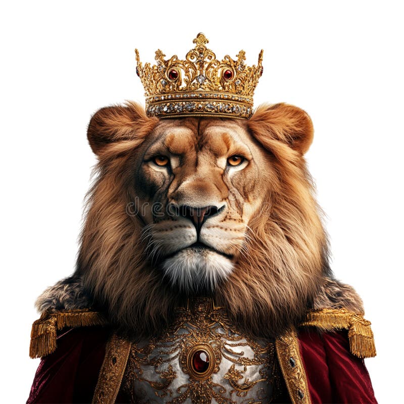 Lione che indossa la corona come re sulla base trasparente generata illustrazione vettoriale