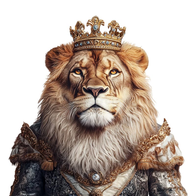 Lione che indossa la corona come re sulla base trasparente generata illustrazione vettoriale
