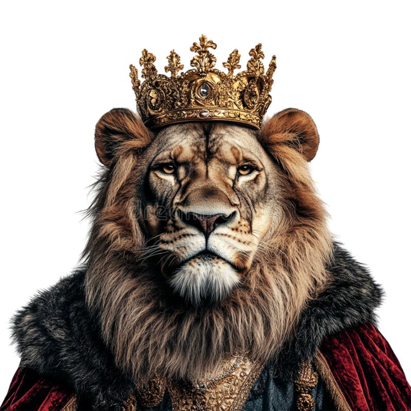 Lione che indossa la corona come re sulla base trasparente generata royalty illustrazione gratis