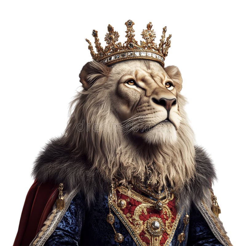 Lione che indossa la corona come re sulla base trasparente generata royalty illustrazione gratis
