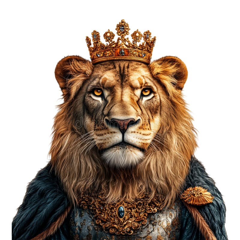 Lione che indossa la corona come re sulla base trasparente generata royalty illustrazione gratis