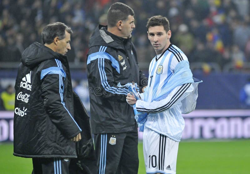 Lionel Messi. Argentinas Lionel Messi undressing before the firnedly game between Romania and Argentina, 0-0 stock photo