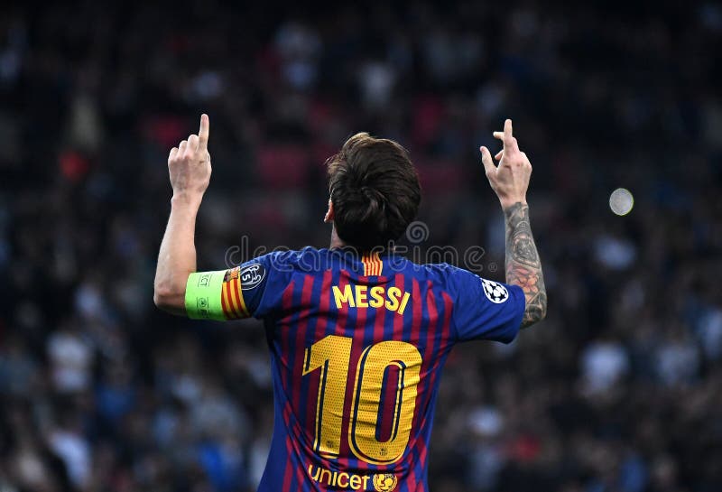 Lionel Messi goal celebration stock image