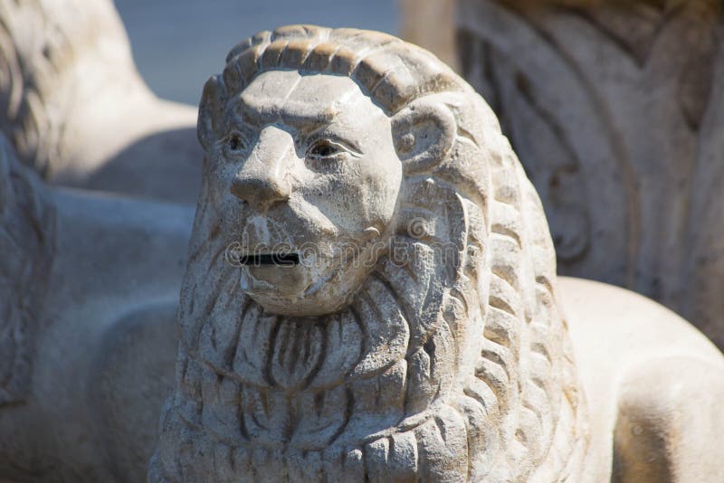 Lions Sculptures in the Garden Africa Stock Photo Image of