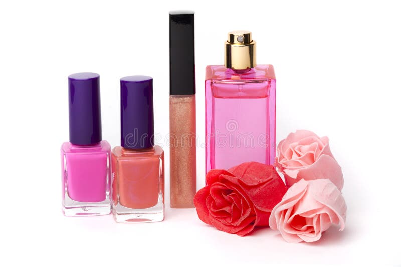 Lip Gloss, Perfume, Nail Polish Bottles Stock Image Image of luxury