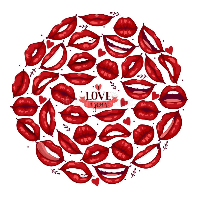 Lip vector pattern cartoon beautiful red lips in kiss or smile fashion lipstick sexy mouth kissing lovely on valentines