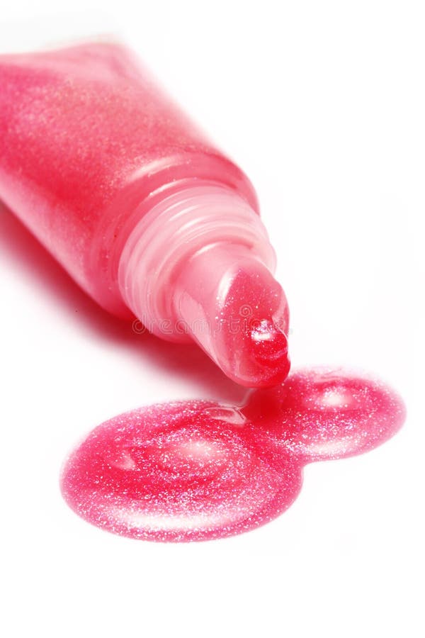 Lipgloss roze kleur van buis op witte achtergrond