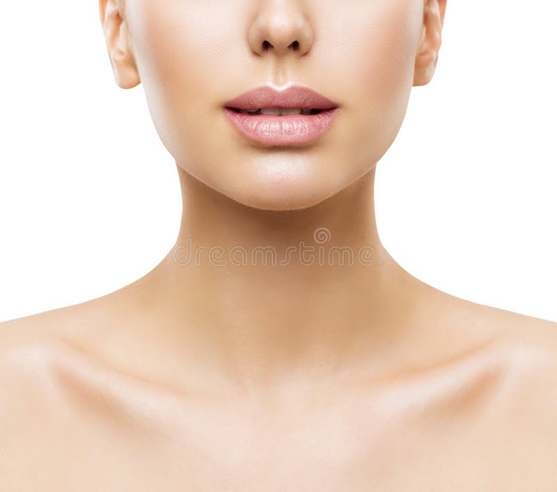 Lippen, Frauen-Gesichts-Schönheit, Mund und Hals-Haut-Nahaufnahme, Frauen-Haut stockfotos