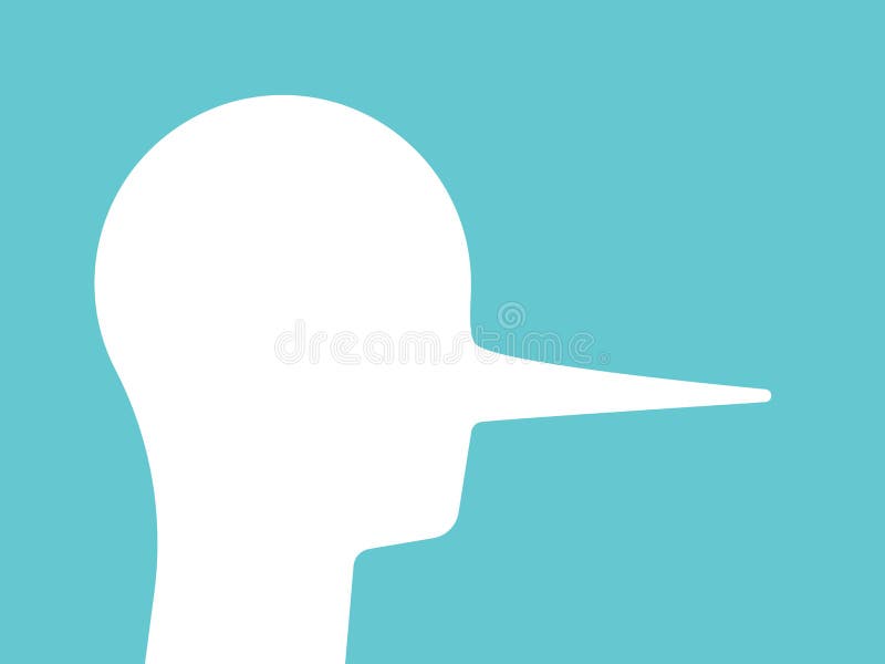 Liar head with long nose. Abstract silhouette on turquoise blue. Deceit, crook, cheater, lie, false and infidelity concept. Flat design. EPS 8 vector illustration, no transparency, no gradients. Liar head with long nose. Abstract silhouette on turquoise blue. Deceit, crook, cheater, lie, false and infidelity concept. Flat design. EPS 8 vector illustration, no transparency, no gradients