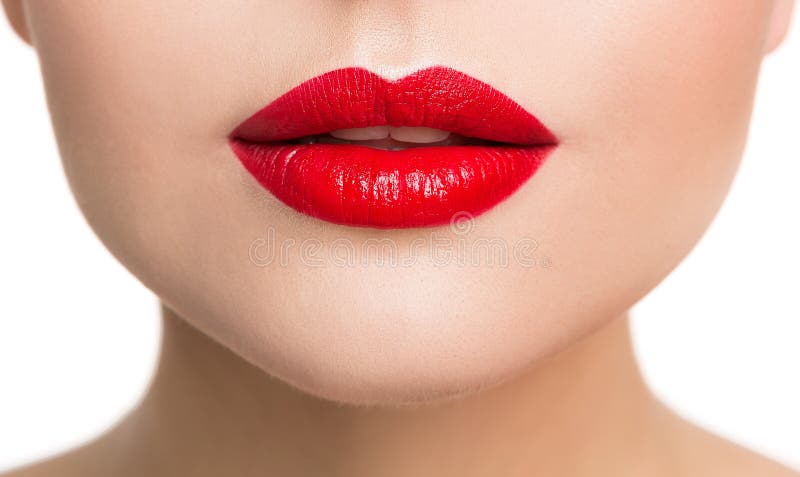 Lips Beauty Closeup, Woman Make Up and Red Lipstick