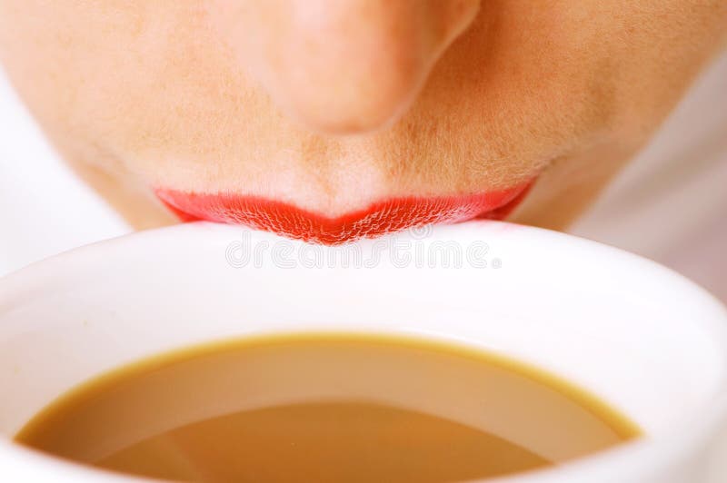 Lips on Cup of Coffee with Milk Stock Photo Image of beautiful