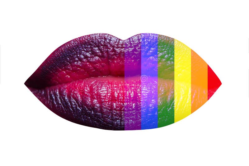 Lips LGBT HBT Lesbian Gay Bisexual Transsexuella rättigheter Regnbågsflagga som är målad på honläpparnas bakgrund Fashion