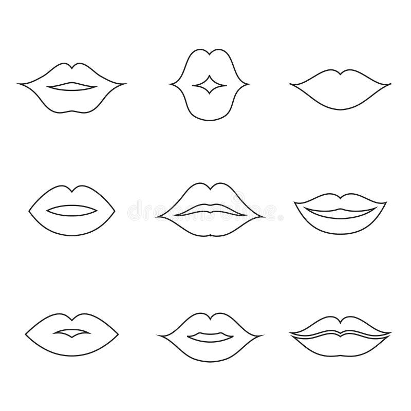 Lips outline thin art set stock vector. Illustration of modern 98209358
