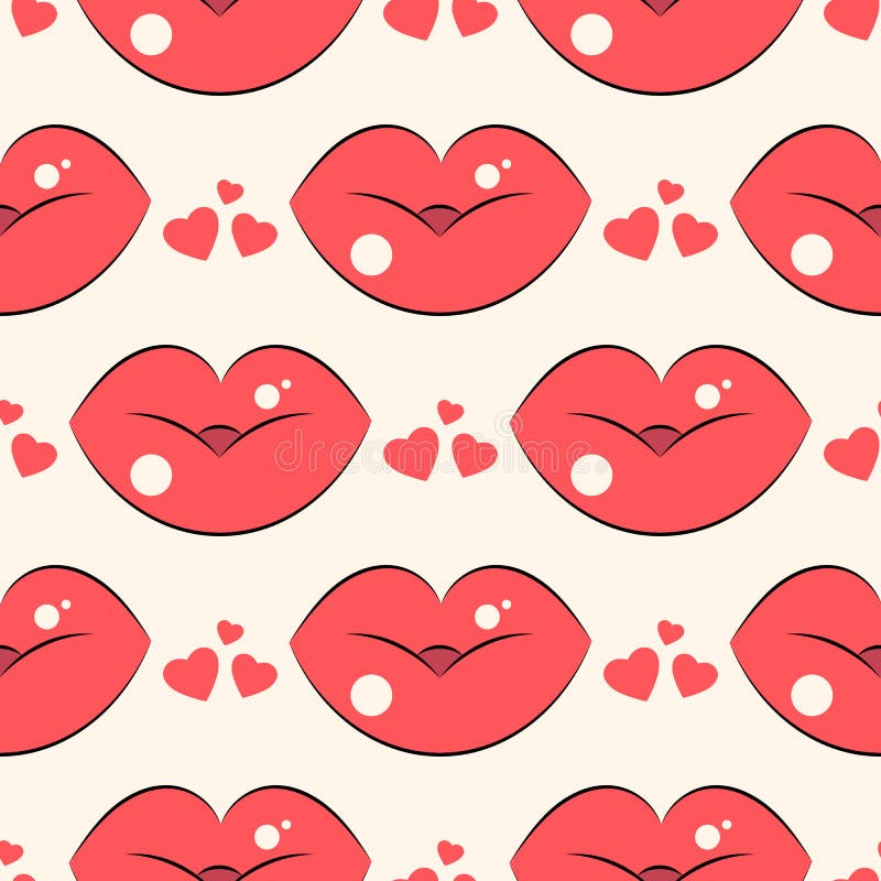 Lips pattern. Vector seamless pattern with woman s red kissing flat lips royalty free illustration Lips pattern. Vector seamless pattern with woman s red kissing flat lips royalty free illustration