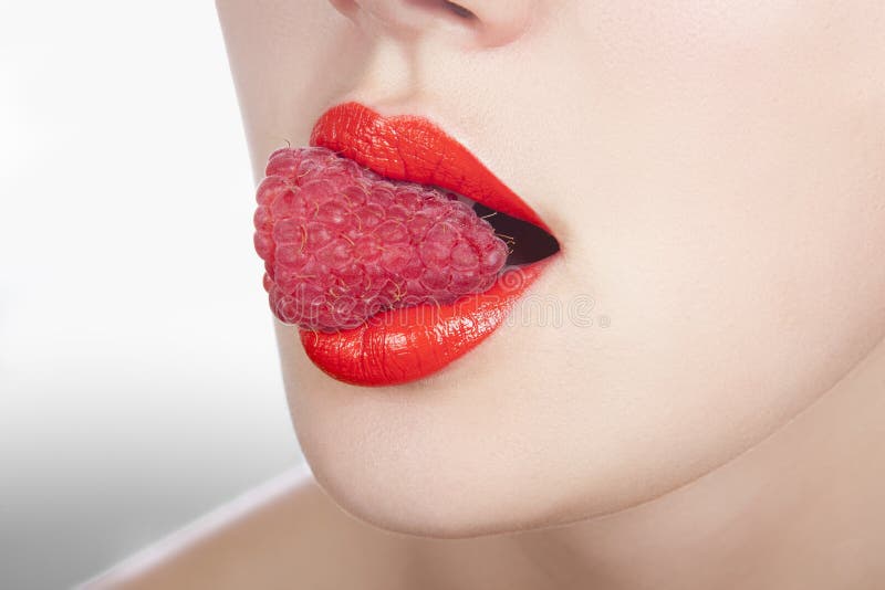 Lips with a raspberry stock photo. Image of fruit, lush 8724504