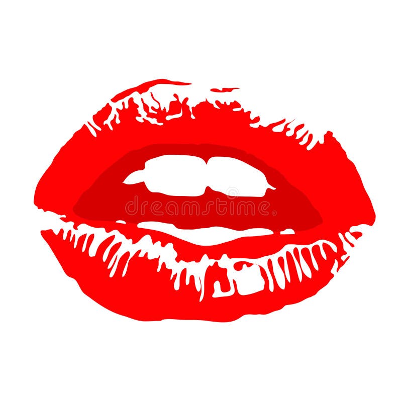 NO Lips No Kiss Sign. Red Lipstick Kiss with Teeth on White Background