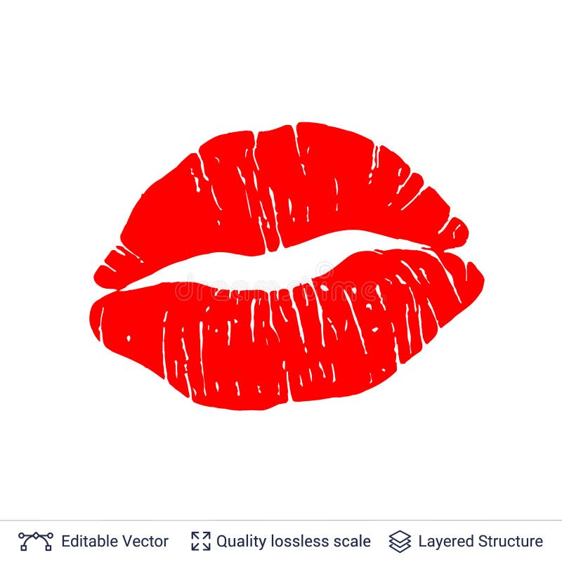 Red Lips Print Isolated on White Background. Stock Vector