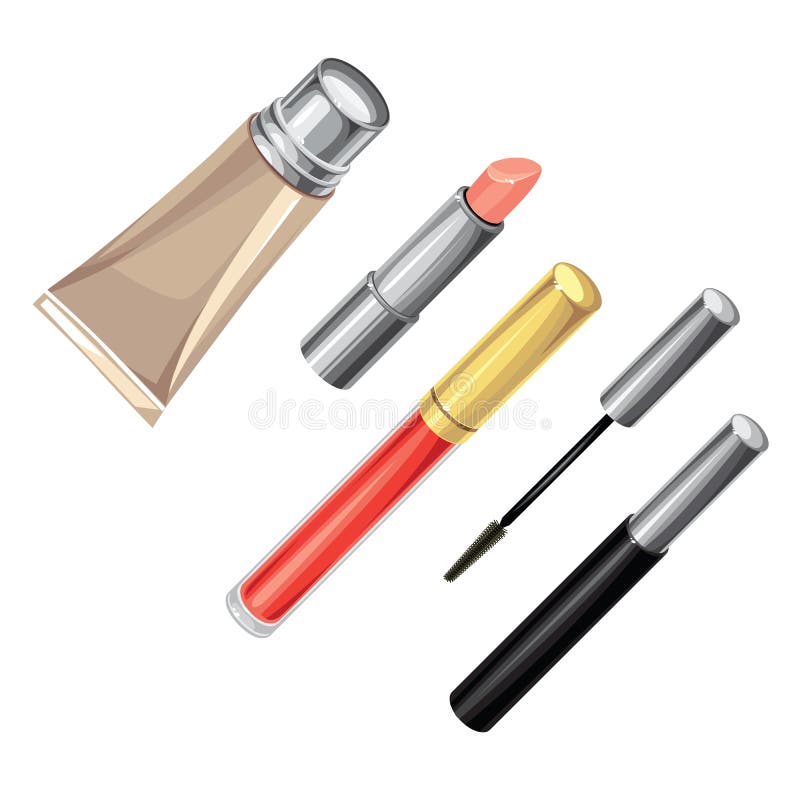 Lipstick, Mascara, Foundation and Lip Gloss Stock Vector Illustration