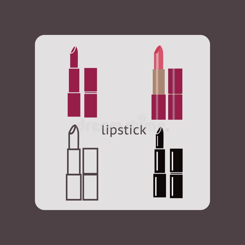 Lipstick Silhouette Set, Cosmetics Icons. Lipstick Flat Design V Stock