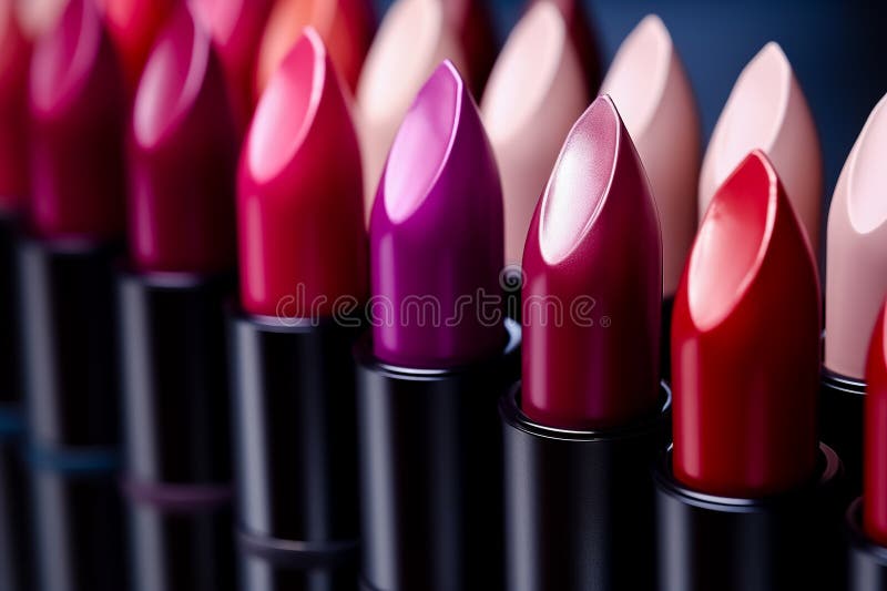 Lipsticks in line, with different color. Generative AI royalty free illustration