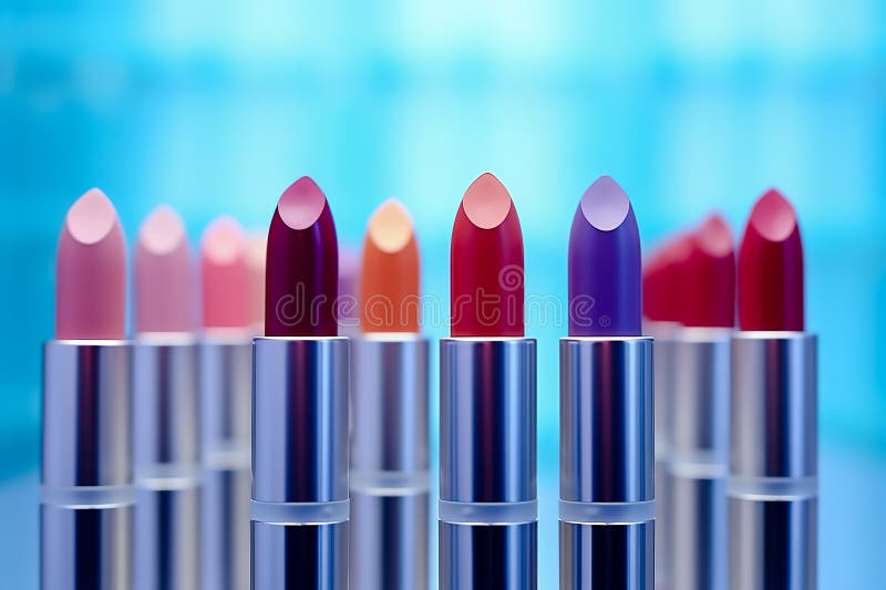 Lipsticks in line, with different color. Generative AI.