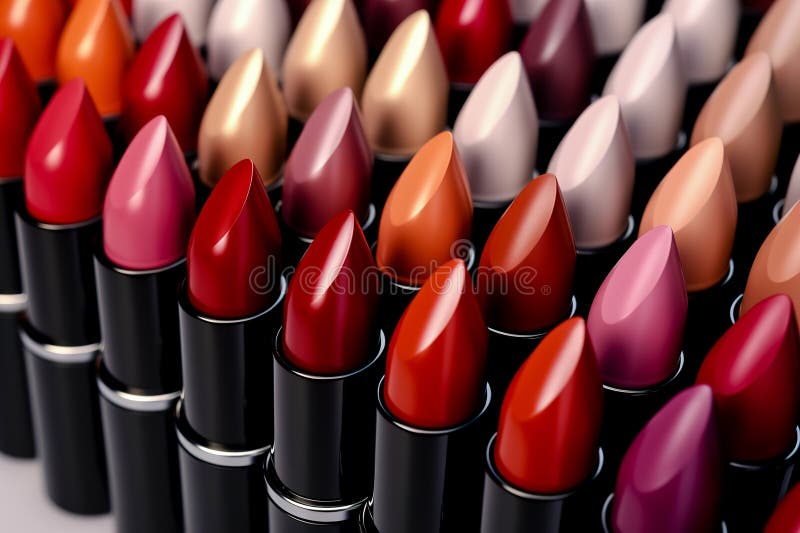 Lipsticks in line, with different color. Generative AI vector illustration