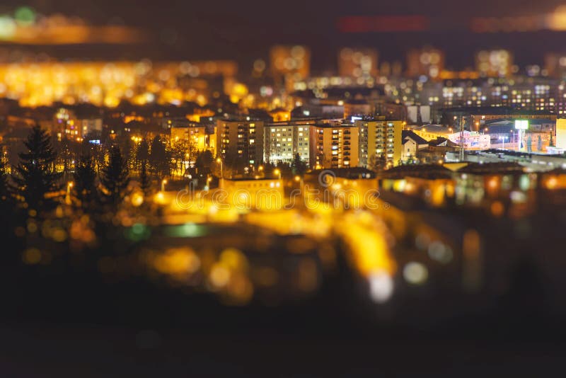 Liptovsky mikulas, slovakia, city in the night with blur