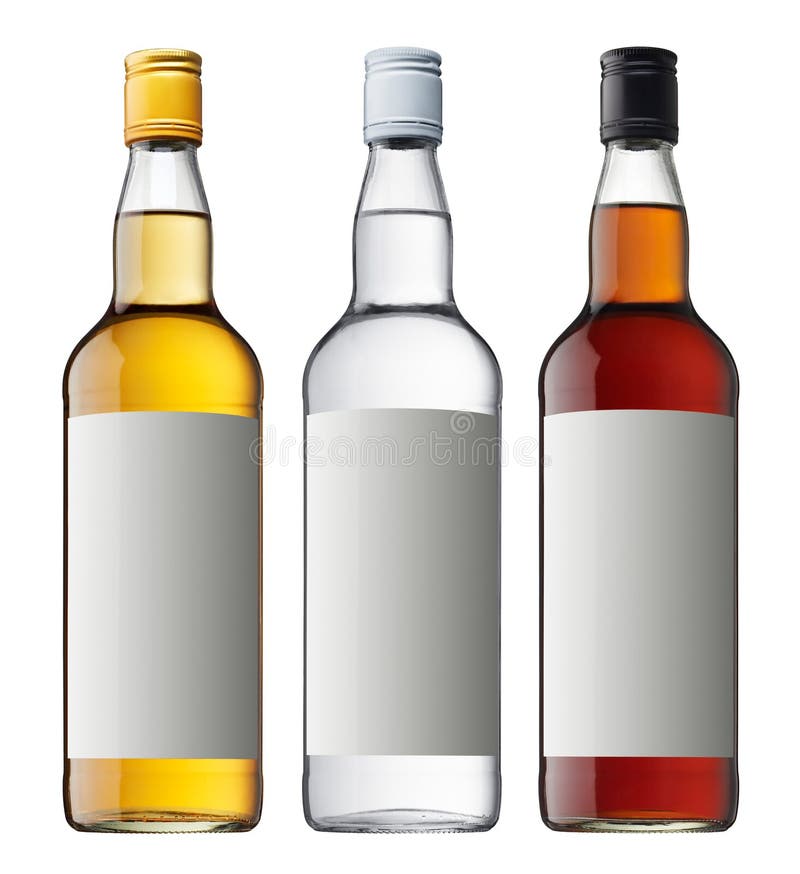 Tri fľašu likéru izolované na bielom.