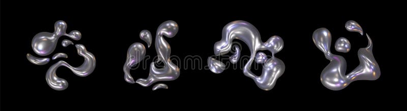 Liquid chrome metal splashes set stock illustration