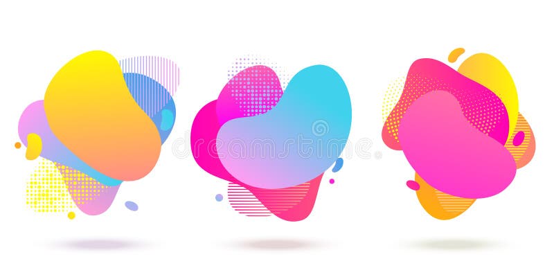 Liquid color abstract fluid shapes halftone, dotted and stripe pattern background. Vector abstract liquid color gradient