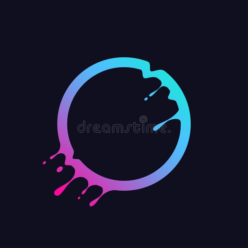 Liquid colorful circle. Abstract gradient round shape with splash and drops. Flux effect design for logo, banner, poster. Vector.