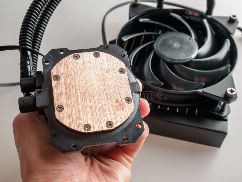 Liquid cooling system of computer components, processor, video card, heat dissipation, high-performance processor, close-up