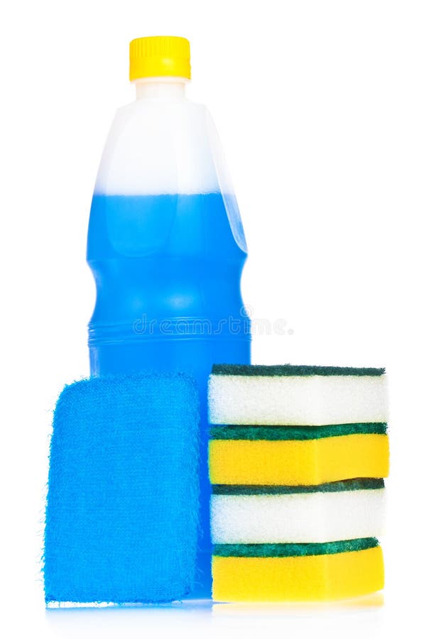 Liquid Detergent Bottle and Scouring Pads Stock Photo Image of