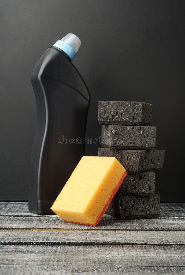 Liquid Detergent or Soap with Sponges for Dishes Stock Image Image of