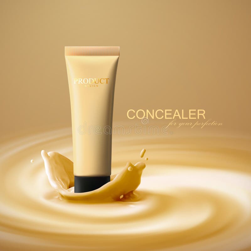 Liquid Foundation Cream Tube with Creamy Crown Splash Stock Vector