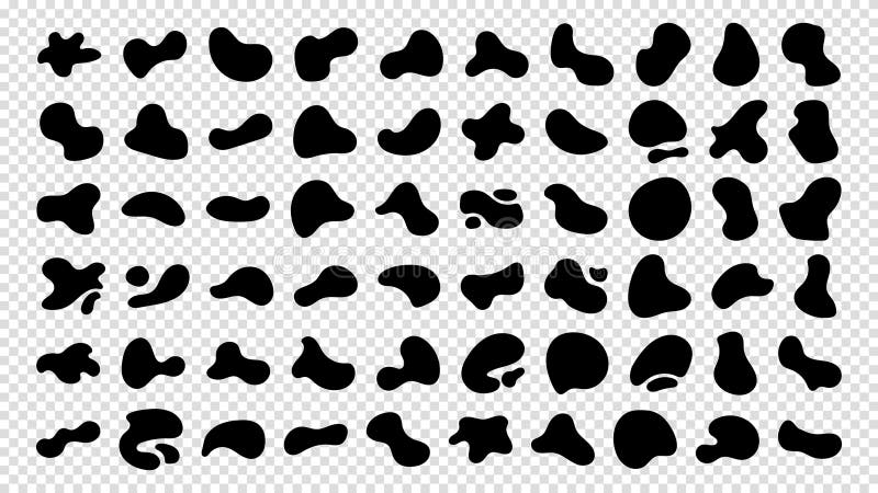 Liquid shapes, round abstract elements. Simple blotch water forms. Abstract organic black fluid blobs irregular shapes set of stock illustration