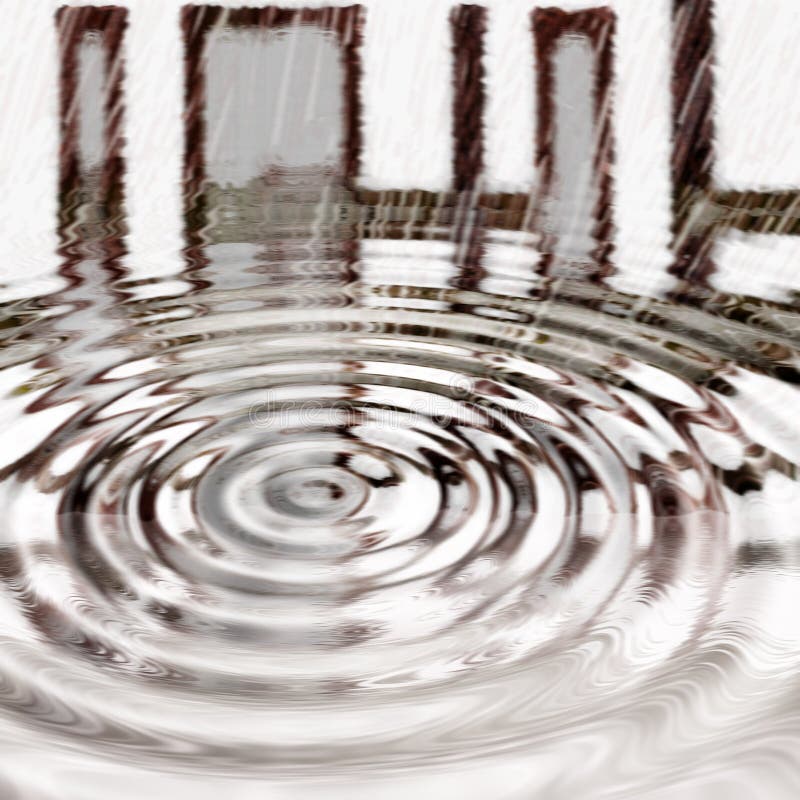 Liquid silver ripple and vibration pattern after rain or a drop splashed in a puddle. Creative copyspace and abstract background of metallic rippled effect and waves. Closeup concentric water surface.