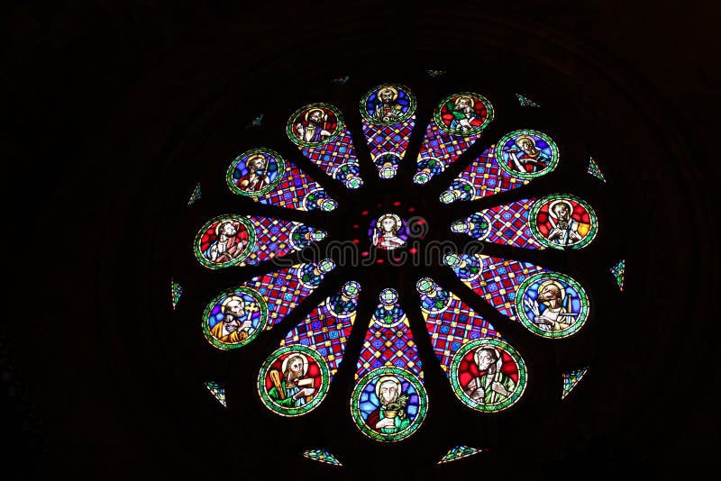 Stained glass window. Cathedral Santa Maria Maior de Lisboa, Portugal