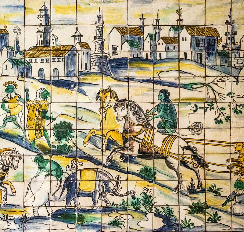 Lisbon, Portugal Ancient Ceramic Tile, Museum Azulejo Editorial Photo