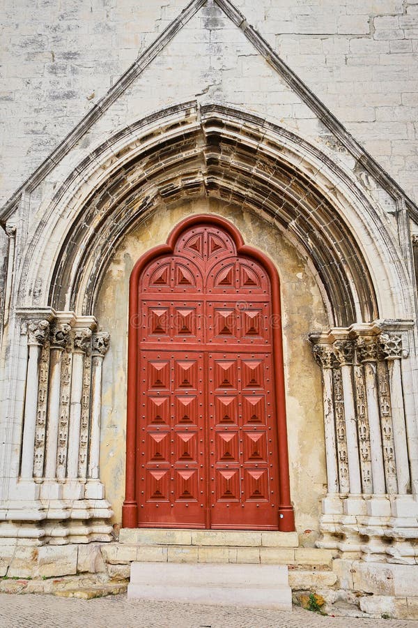Lisbon, Portugal - December 12 2018: external view of Carmo Convent. Main portal entrance leading access to the nave ruins of The royalty free stock photography Lisbon, Portugal - December 12 2018: external view of Carmo Convent. Main portal entrance leading access to the nave ruins of The royalty free stock photography