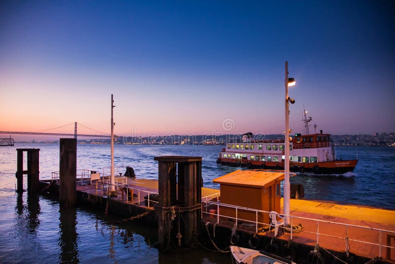 LISBON, PORTUGAL - February 01, 2011: The Tagus River past the 2 royalty free stock photography LISBON, PORTUGAL - February 01, 2011: The Tagus River past the 2 royalty free stock photography