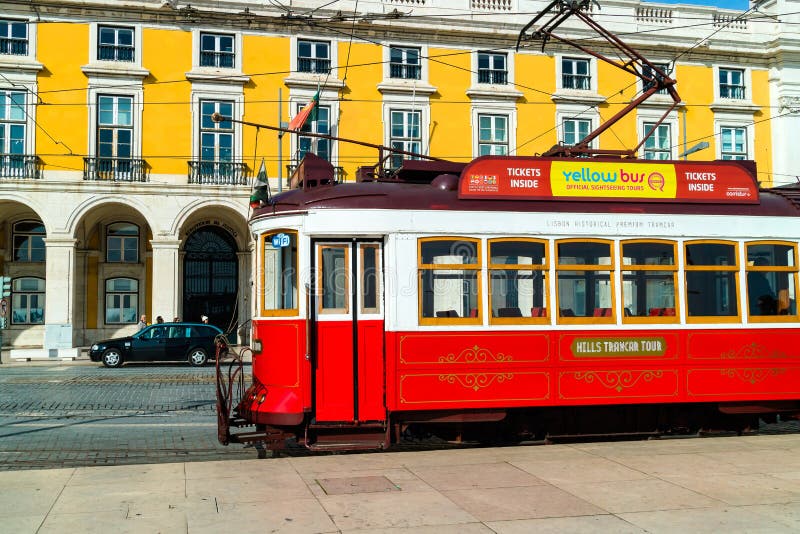 Vintage street car in the old city centre of Lisbon. stock photography Vintage street car in the old city centre of Lisbon. stock photography