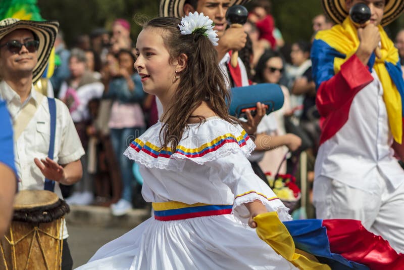 Folclor Colombia at Iberian Mask Festival Parade in Lisbon Editorial ...