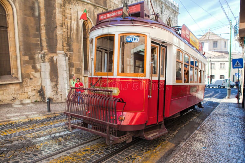 LISBON, PORTUGAL - SEPTEMBER 14 . 2017 . Vintage tram royalty free stock image LISBON, PORTUGAL - SEPTEMBER 14 . 2017 . Vintage tram royalty free stock image