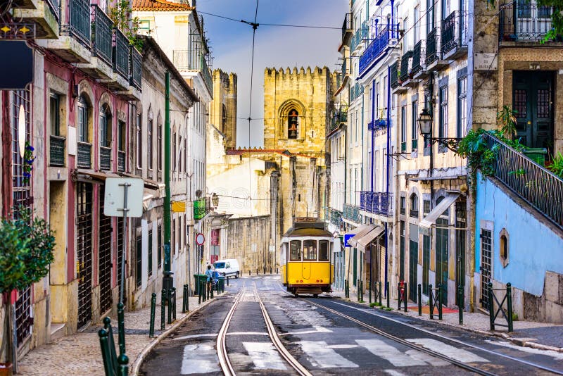 Lissabon spårvagn och Cityscape