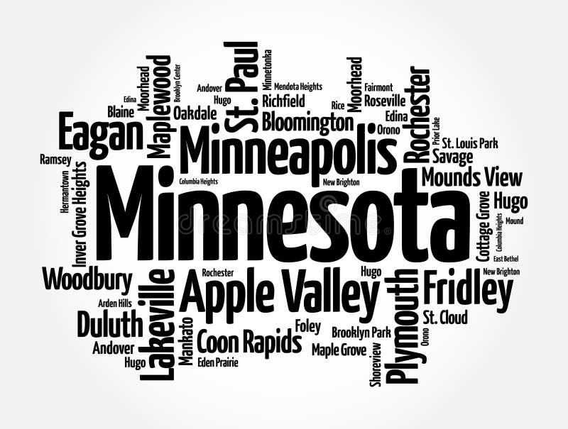 List of Cities in Minnesota USA State, Word Cloud Concept Background