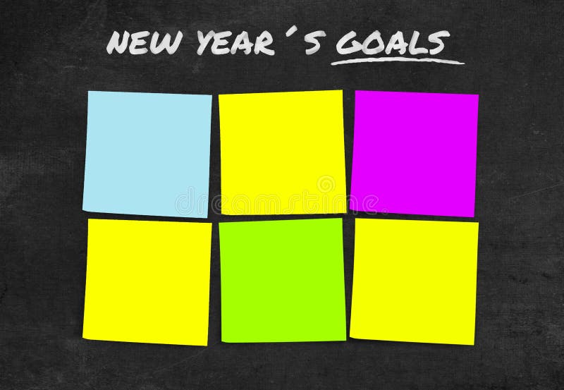 List of New Year resolutions and goals in sticky notes blank with copy space for adding text in commitment determination and